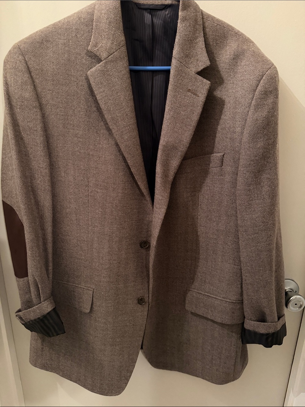 Men's Brown Herringbone Sport Coat with Elbow Patches